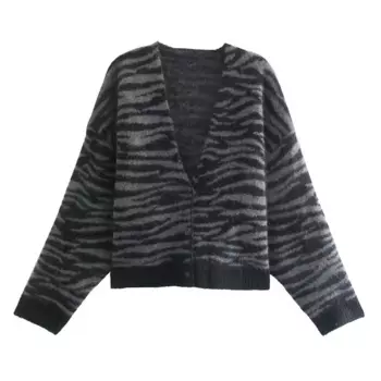 Женский жаккардовый кардиган с V-образным вырезом и длинным рукавом