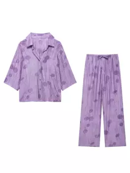 Женский жаккардовый костюм из двух предметов KAOPU ZA, рубашка с короткими рукавами и боковые карманы, прямые брюки с высокой талией и кулиской