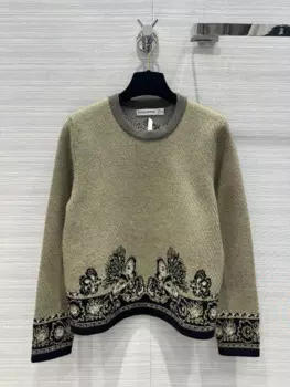 Женский жаккардовый пуловер с круглым вырезом и длинным рукавом