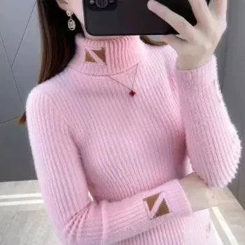 Женский жаккардовый свитер, элегантный милый модный мягкий базовый вязаный пуловер с высоким воротником, повседневный джемпер для зимы