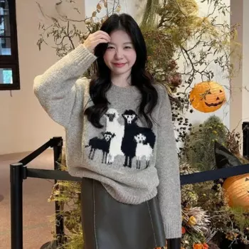 Женский жаккардовый свитер Onalippa из овечьей шерсти, контрастный винтажный свитер с круглым вырезом, вязаный пуловер в Корейском стиле