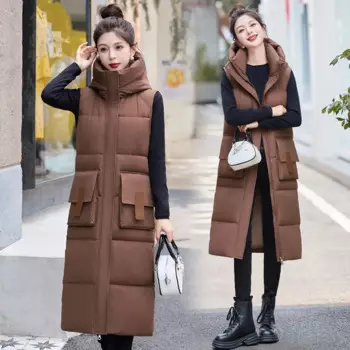 Женский жилет из хлопка, новинка 2024, осенне-зимняя куртка, модный длинный теплый пуховой жилет из хлопка, универсальная женская куртка, женская верхняя одежда