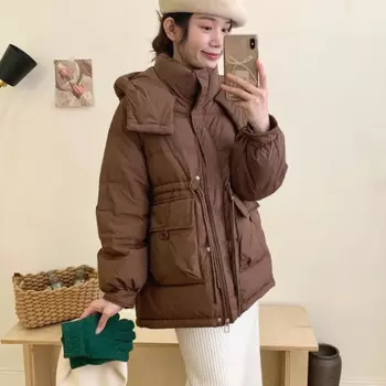 Женский зимний пуховик с капюшоном, на белом утином пуху