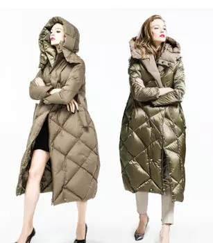 Женский зимний пуховик с капюшоном, на гусином пуху