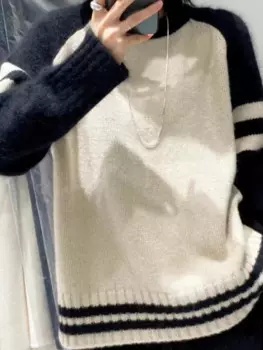 Женский зимний утепленный пуловер с длинным рукавом и круглым вырезом