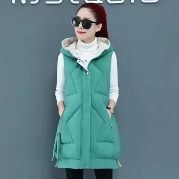 Женский зимний жилет с капюшоном, свободный утепленный жилет, Женский Длинный жилет без рукавов, женские парки, верхняя одежда размера плюс, Женская куртка