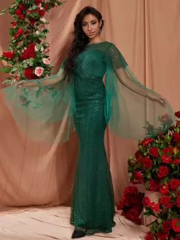 Женское элегантное длинное свадебное платье-Русалка с V-образным вырезом и блестками