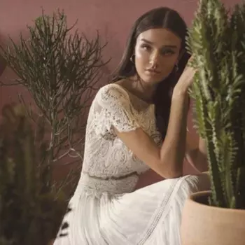 Женское элегантное свадебное платье в богемном стиле с коротким рукавом