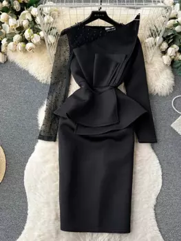 Женское элегантное вечернее платье SM7934, элегантное облегающее Сетчатое платье с вышивкой и длинным рукавом, осень 2023