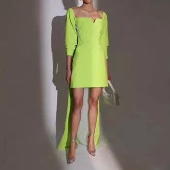Женское элегантное зеленое платье-Блейзер со шлейфом