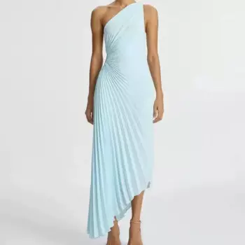 Женское асимметричное платье миди с косым плечом и высокой талией