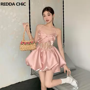 Женское атласное мини-платье с лямкой на шее