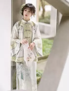 Женское атласное платье Ципао с бамбуковым принтом, элегантное зеленое платье с коротким рукавом и пуговицами ручной работы, костюм Тан, топы