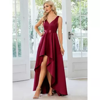 Женское атласное платье-макси с V-образным вырезом, без рукавов