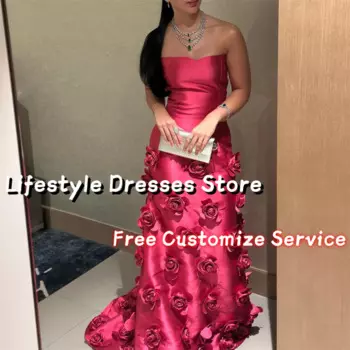 Женское атласное платье-Русалка без бретелек, с объемными цветами