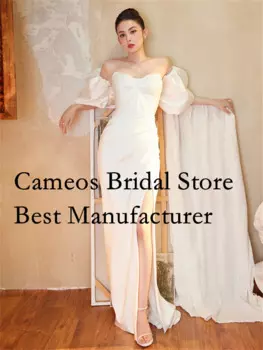 Женское атласное платье-Русалка без бретелек, с высоким разрезом