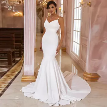 Женское атласное платье-Русалка с V-образным вырезом и поясом