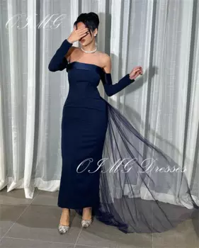 Женское атласное платье-русалка, темно-синее