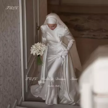 Женское атласное платье с длинным рукавом, длиной до пола