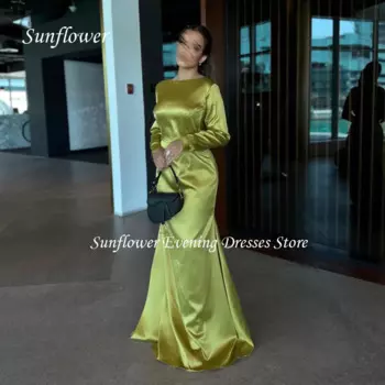 Женское атласное платье с круглым вырезом, открытой спиной и шлейфом