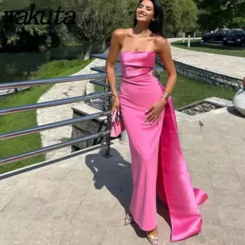 Женское атласное платье с открытыми плечами, без рукавов