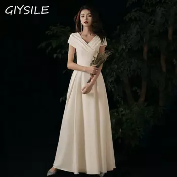 Женское атласное платье, с V-образным вырезом