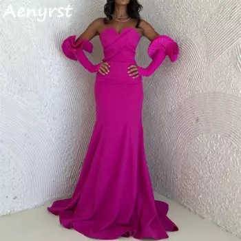 Женское атласное платье со шлейфом, со съемными рукавами