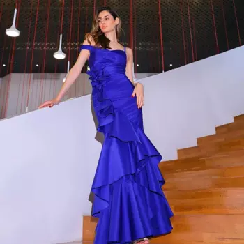 Женское атласное платье-трапеция с оборками, длинное платье с открытыми плечами в китайском стиле