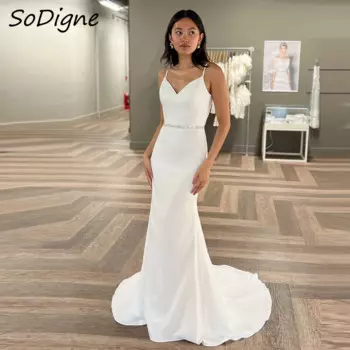 Женское атласное свадебное платье с юбкой-годе, без рукавов