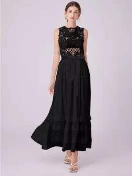 Женское ажурное длинное платье макси, Элегантное летнее платье без рукавов с вышивкой крючком