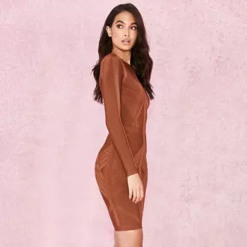 Женское Бандажное платье с длинным рукавом и круглым вырезом