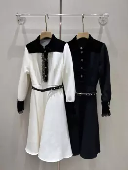 Женское бархатное платье-миди с длинным рукавом и поясом