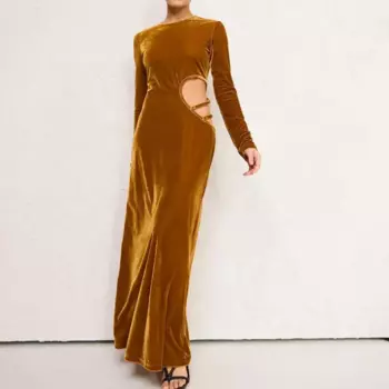 Женское бархатное платье-миди с поясом