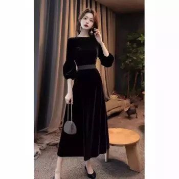 Женское бархатное платье с рукавом «Хепберн»