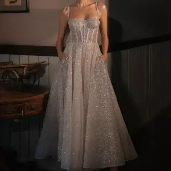 Женское блестящее платье до щиколотки