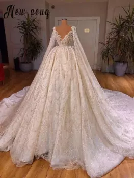 Женское блестящее свадебное платье, роскошное платье с длинным рукавом