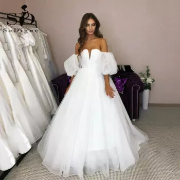 Женское блестящее свадебное платье с открытыми плечами и открытой спиной