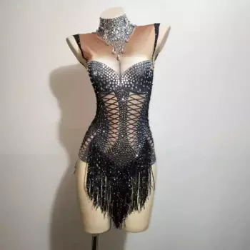 Женское боди с бахромой, черное боди с бахромой, трико для латиноамериканских танцев, одежда для сцены, сексуальный костюм для диджея