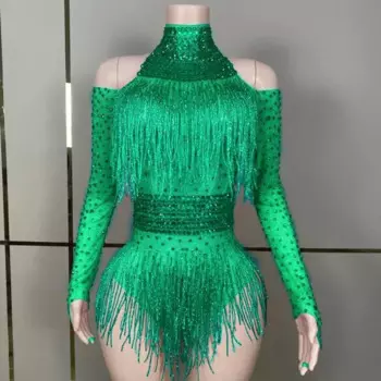 Женское боди с бахромой Drag Queen, красное боди с бахромой, танцевальный костюм для диджея, одежда для сцены, модель XS7483