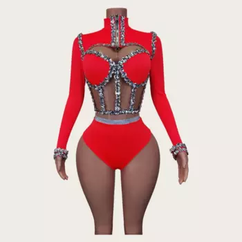 Женское боди с длинным рукавом и бриллиантами