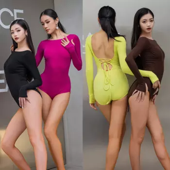 Женское боди с длинным рукавом и открытой спиной, 4 цвета