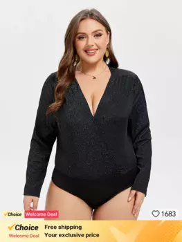 Женское боди с длинным рукавом и V-образным вырезом