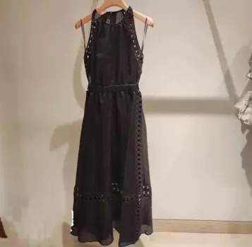 Женское черное ажурное платье, элегантное праздничное платье миди с лямкой на шее и круглым вырезом