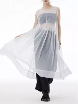 Женское черное сетчатое платье большого размера с большим подолом, элегантное перспективное платье, новое модное платье без рукавов с круглым вырезом, весна-лето