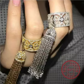 Женское длинное кольцо из серебра 925 пробы, с фианитом