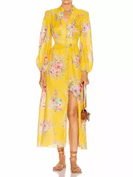 Женское длинное платье с цветочным принтом