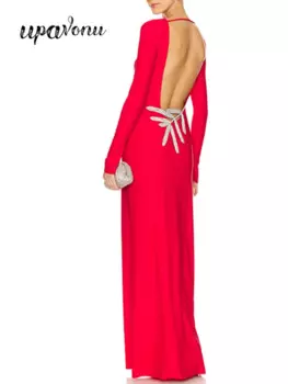 Женское длинное платье с открытой спиной и круглым вырезом
