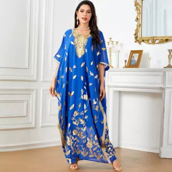 Женское длинное платье с рукавом «летучая мышь» и круглым вырезом