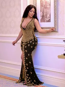 Женское длинное платье в пол, с V-образным вырезом