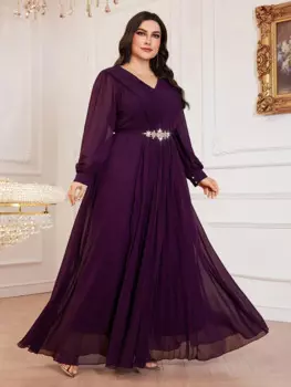 Женское длинное шифоновое платье с длинными рукавами, а-силуэт